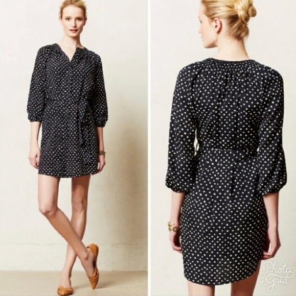 Anthropologie Maeve Polkadot Dot Tie Button Up Mini Dress Women's XSP - Picture 1 of 9